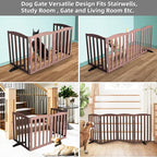 Freestanding Dog Gate Indoor,Doggie Gate Foldable Pet Gates for Doorways,Stairs or Hallways, Wooden Brown Pet Gate for the House, Pet Fence with Support Feet Included,24 "Height-2 Panels