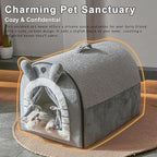Jiupety Cat Houses for Indoor Cats, Cave Bed with Door Curtain Design, Cute Portable Beds with Reversible Washable Cushion, S Size Up to 6 lb Cat and 4 lb Dog, Non-Slip Bottom, Grey