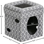 MidWest Homes for Pets Feline Nuvo Curious Cat Cube, Foldable Cat Hideout with Toy, Bolstered Bed Top, Gray Geo Print, Faux Fur