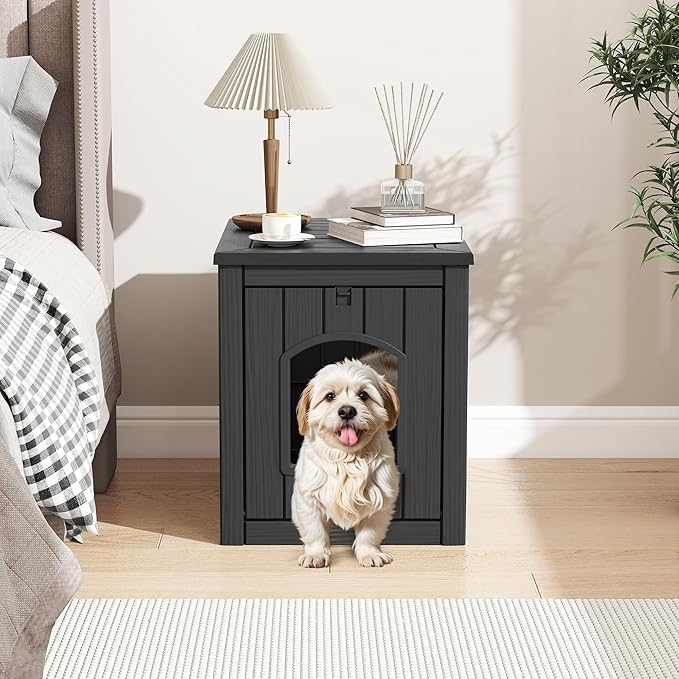 Fancyango Outdoor & Indoor Dog House for Weatherproof and Stylish Furniture, Dog House Outdoor, Multi - Use for Small and Medium Dogs (Classic Black, 22.8" L × 17.7" W × 21.7" H)