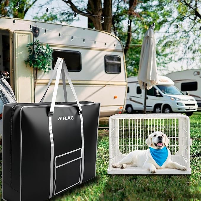 42 - inch Foldable Wire Dog Crate Storage Bag, Silver Outer Trim and Strap, Aesthetic and Practical, 44.1×6.3×31.9 inches