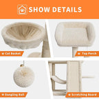 68.5 in Multi-Level Cat Tree for Indoor Cats Large Adult Heavy Duty Cat Tower for Large Cats with 2 Condos/Plush Perches/Sisal Scratching Posts/Hammocks/Basket/Dangling Balls, #2605 Beige