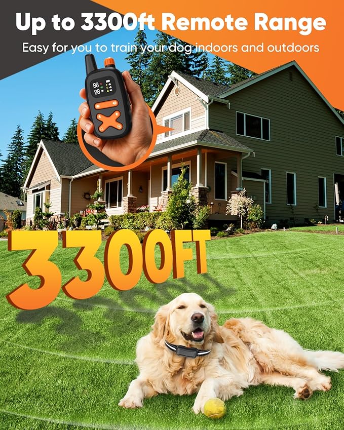 Remote Training Collar with LED Light – 3300FT Range, Rechargeable & Waterproof, Beep and Vibration Modes with Adjustable Levels, Reflective Strap for Small Medium Large Dogs