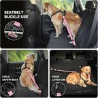 Pawaboo Dog Seat Belt Harness for Car, Dog Car Harness Seatbelt with Double Clips, Adjustable Breathable Pet Vest & Dogs Safety Tether with Elastic Bungee for Small Medium Large Pet, M, Pink + Black