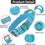 Tactical Dog Collar with Control Handle, Military Adjustable Pet Collar Reflective Heavy Metal Buckle Dog Collar, Soft Nylon Training Collar for Medium Large Dogs (Blue, Medium)