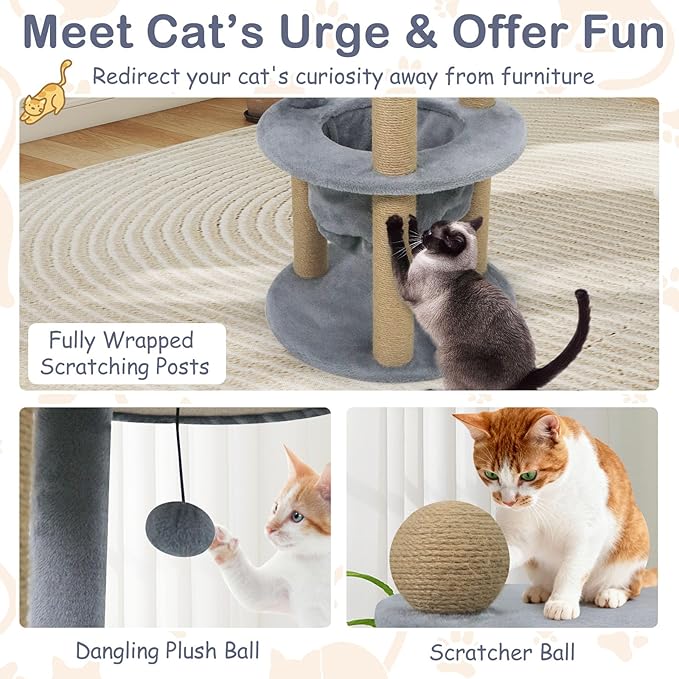 Tangkula Cat Tree for Indoor Cats, 47 Inch Multi-Level Cat Tower with Scratching Posts, Hammock, Basket Bed, Scratcher Ball, Top Perch, Dangling Toy, Cat Climbing Furniture Activity Center (Gray)