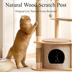 797Audio Modern Wood Cat Tree Tower, 46" Aesthetic Cat Tree with Natural Pine Wood Scratching Posts and Condo for Adult Cats, Solid Rubber Wooden & Linen Cat Tree,Multi-Level Tree for Indoor Cat