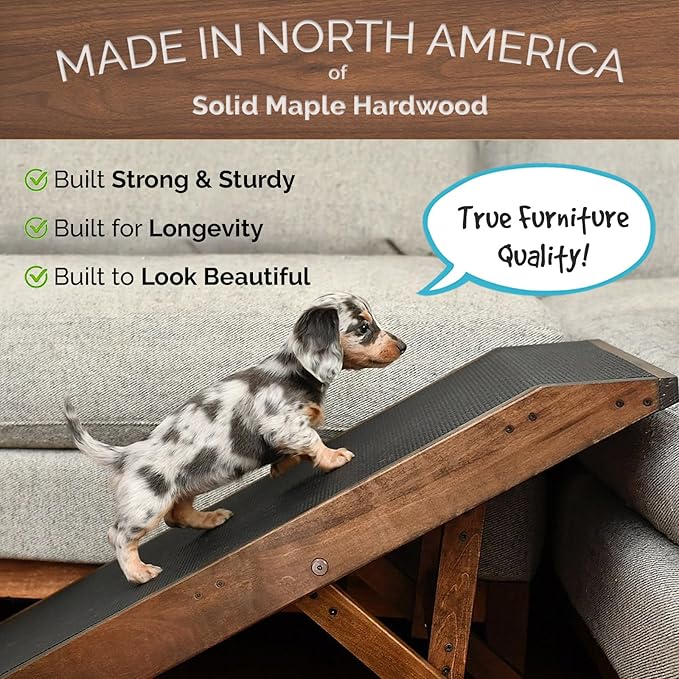Dog Ramp for Couch, by DoggoRamps – Furniture Quality Solid Hardwood Ramp for Dogs to Get on Couch with Platform Top & Non-Slip Grip – Dog Couch Ramp for Small & Medium Dogs – 100% Made in N America