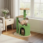 VINGLI Cat Tree for Indoor Cats, 32 inch Small Cat Tower, Cactus Cat Tree Scratching Posts with Jump Platform (Green & Beige)