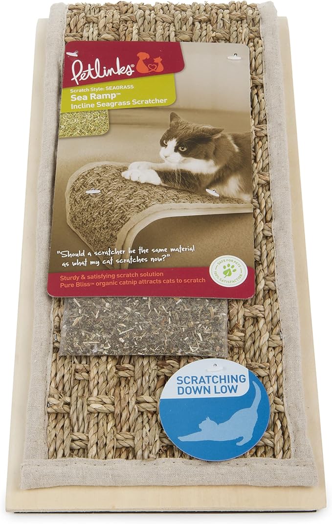Petlinks Sea Ramp Seagrass Angled Cat Scratcher, Catnip Included - Randomly Selected Color, One Size