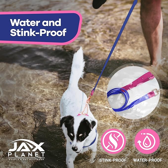 Jelly Colorful Dog Leash, Waterproof Training Leash for Walking, Hiking & Outdoor Activities, Non-Slip Grip, Anti-Odor Nylon Lead with Alloy O-Ring, Heavy Duty - M150, 5FT - Blue & Rose, M