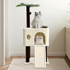 41″ Cat Tree for Indoor Cats Furniture, Cat Tower with Scratching Board, Modern Activity House for Large Cats, Condo with Ball Toys, Kittens Cave, Cat's nest, Beige White