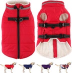 Dogcheer Dog Coat with Harness, Waterproof Dog Jacket Adjustable Pet Winter Coat with Zipper, Christmas Puppy Snow Jacket Fleece Sweater for Small Medium Large Dogs - Red M