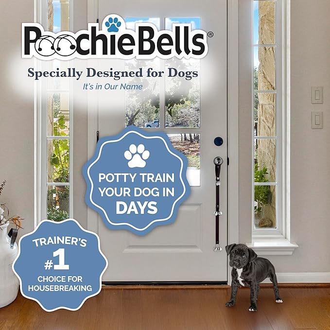 PoochieBells Dog Door Bells for Potty Training, Quick & Easy Puppy Potty Training Method Included, Handcrafted in USA with Loud, Paw-Safe Bells, Midnight Black