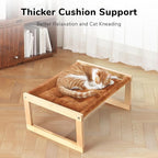 FUKUMARU Cat Bed with Removable Cover, Plush Velvet Couch for Indoor Cats, Wooden Feline Hammock, 21 x 16.5 Inch Kitten Sofa, Suitable for Kitty, Dog, Bunny and Small Animal, Brown