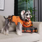 CuteBone Halloween Dog Sweater Dress Trick or Treat Knit Turtleneck Puppy Sweater with Bowtie Leash Hole Pullover Winter Dress for Small Dogs