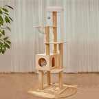 61'' Tall Real Solid Wood Cat Tower with Space Capsule Cat Bed, Top Bed with Toy Ball,Sisal Scratching Posts, Multi Cat Tree for Large Cats 20 lbs Heavy Duty
