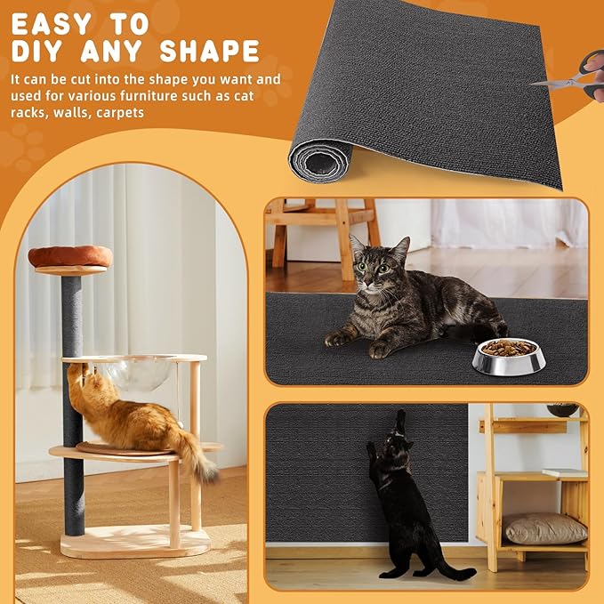 2pack Cat Scratch Couch Furniture and Wall Protector | Adhesive Cat Scratch Pad for Covering Cat Tower, DIY Climbing Cat Scratcher Couch Protector from Cat Claws Scratching (Dark Gray)