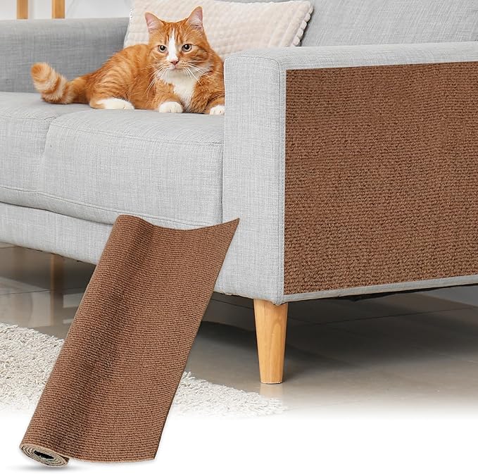 uxcell Self-Adhesive Cat Scratching Mat, 1 Roll 23.6" x 11.8" Couch Protector from Cat Claws for DIY Sofa, Wall, Doors, Cut Anti Cat Scratch Pad Carpet Mat, Brown