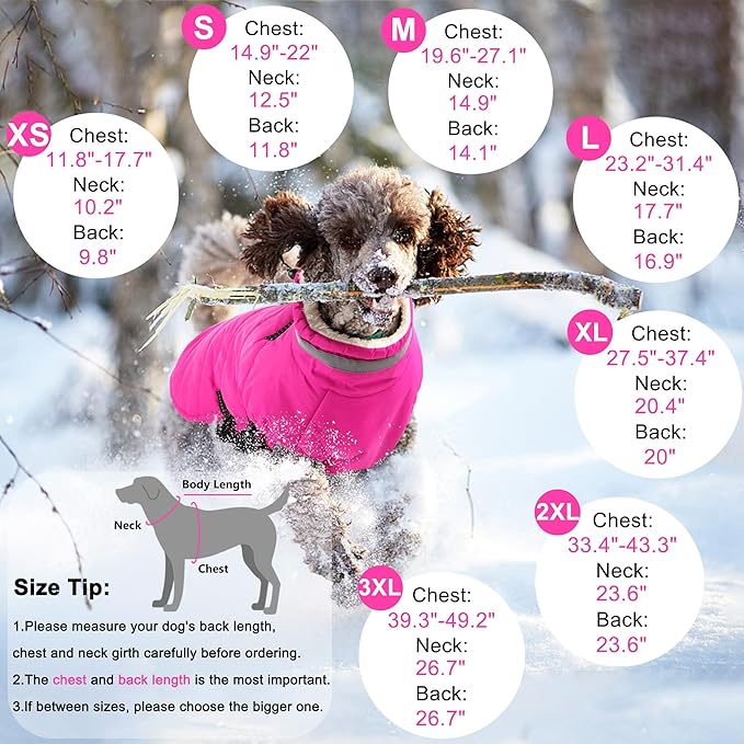 Dogcheer Dog Coat, Waterproof Dog Jacket with Harness, Reflective Adjustable Puppy Winter Coat with Zipper, Christmas Pet Snow Jacket Clothes for Small Medium Large Dogs - Pink XS