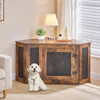 Corner Dog Crate Furniture, Wooden Dog Kennel End Table, Decorative Pet Crate Indoor Use, Furniture Style Dog House for Small Medium Dog, Dog Cage TV Stand, Rustic Brown DCRB0801