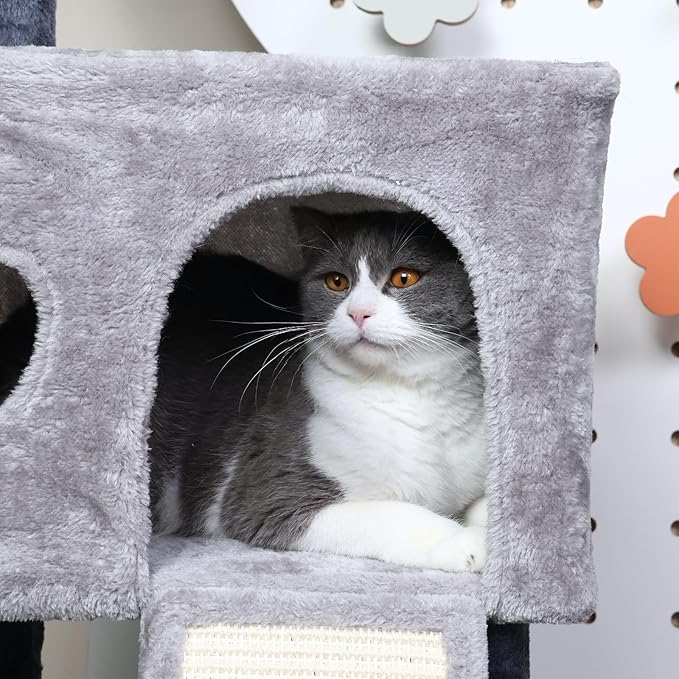 Cat Tree for Indoor Cats, Cat Tower with Scratching Post, Modern Activity House for Large Cats, Condo with Board, Kittens Cave