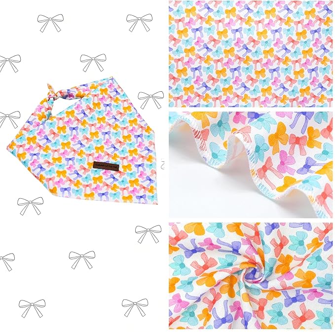 Elegant little tail Spring Dog Bandana, Cute Sailor Bow Washable Pink Dog Scarf Female or Male Square Bib Kerchief Scarf Adjustable Pet Bandana for Medium Large Dogs