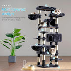 Hey-brother Cat Tree, 74 inches Multi-Level XL Large Cat Tower for Indoor Cats with Three Cat Condos, Two Large Top Decks and Cat Hairbrushfor Kittens, Cats and Pets, Smoky Gray MPJ035-MG