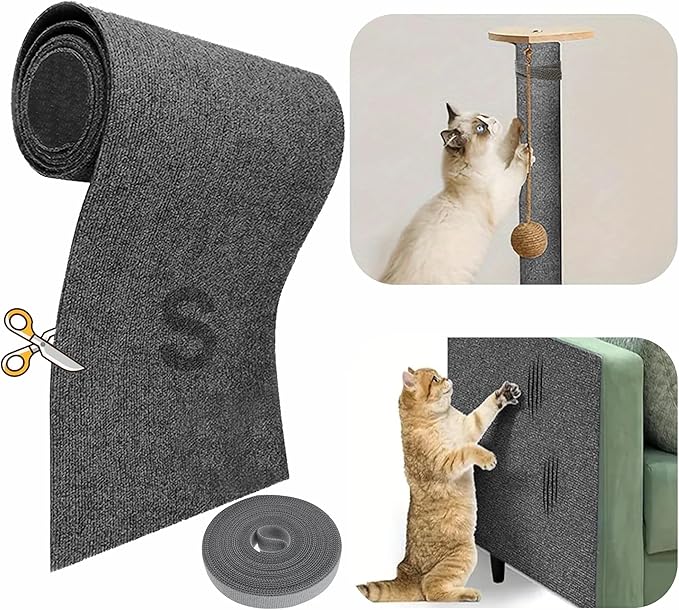 78”x15.8” Trimmable Cat Scratching Post Carpet Cover Cat Scratcher Mat Self-Adhesive Tree Shelves Replacement Parts Mat Cat Scratcher Couch Furniture Protector for Indoor Cats (78.8"*15.8",Dark Grey)