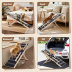 Pawaboo Dog Ramp for Small Dog, 57'' Foldable Dog Ramp for Bed, 5 Adjustable Height from 19.7'' to 30'', Portable Stable Pet Steps with Dogs Tag & Safety Side Rails, Pet Ramps for Bed Couch