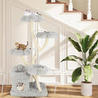 Tangkula Cat Tree Tower, 65 Inch Tall Cat Tower with Sisal Scratching Posts, Flower-Shaped Platforms, Padded Cat Condo, Modern Cat Tree for Indoor Cats Large Adult (Gray)
