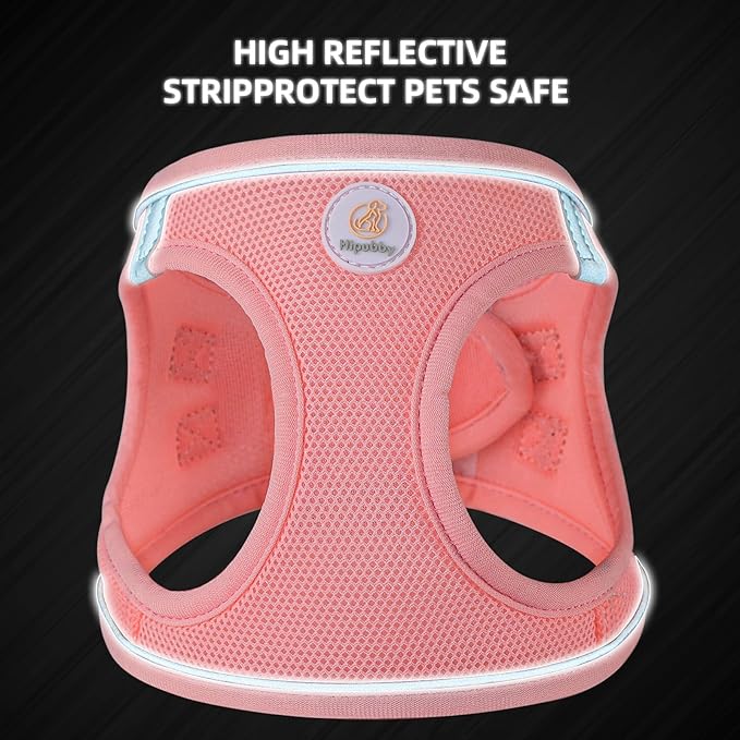 Hipubby Dog Harness and Leash Set, No Pull Soft Mesh Puppy Harness for Small Medium Dogs, Cats - Step in Reflective Breathable Lightweight Vest Harness for Walking, Training - Pink, L