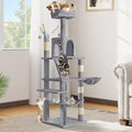 DWVO 64.5" Tall Cat Tree, Multi-Tier Cat Condo with Hammock, Scratching Posts & Play Balls for 2-3 Cats (Light Gray)