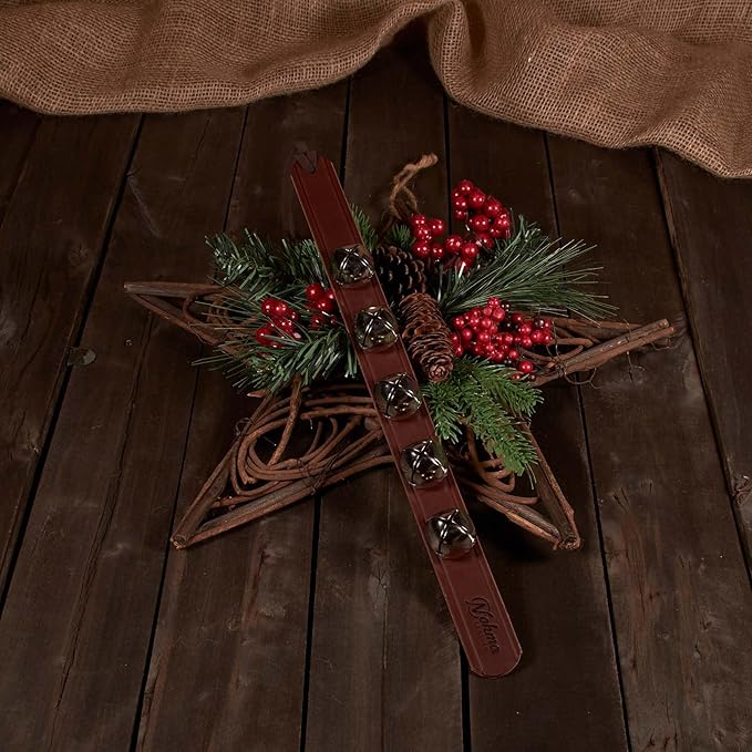 Hanging Door Bells – Handmade Sleigh Bells & Dog Training Bells for Potty Training, Holiday Décor, and Multi-Purpose Door Use (Brown - Silver Bells)