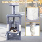 TWDEPART 37.5" All-in-One Cat Tree Tower with Scratching Board & Posts Cozy Sleeping Perch Hammock and Toy Balls,Grey