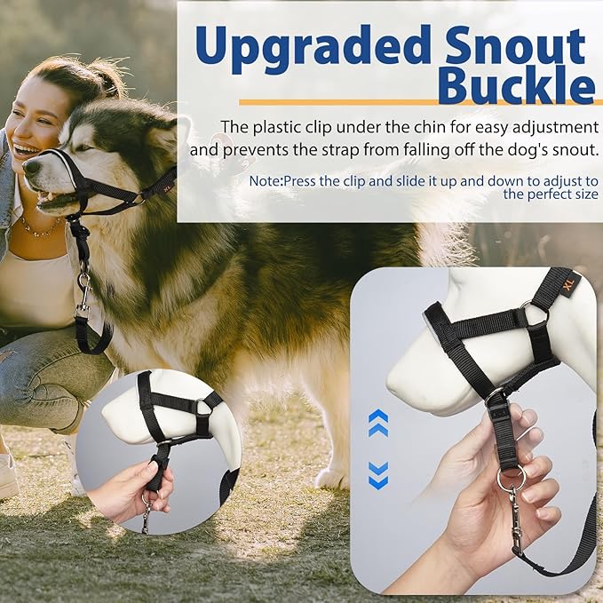 BARKLESS Head Collar for Dogs, No Pull Head Halter for Large Medium Small Dogs, Dog Halter Stops Heavy Pulling, Muzzle Leash with Padded Safety Strap for Walking Training(Black, M)