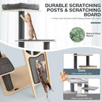 PETSITE 69-inch Tall Wooden Cat Tree Tower, Modern Cat Activity Center Tree with Sisal Scratching Posts & Board, Condo & Top Perch for Indoor Cats, Grey
