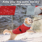 Lelepet Warm Dog Coat Waterproof Dog Jacket Reflective Fleece Vest with Adjustable Buckle Hook & Loop, Windproof Winter Jacket Dogs Coats for Small Medium Large Dogs, Red, XL