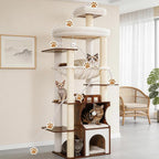 Cat Tree, 70.9 Inch Wood Cat Tower for Large Cats Adult, Modern Cat Furniture with Double-Layer Wooden Cat Condo, 2 Platforms, Large Hammock and Scratching Posts, Rustic Brown GCT102SR