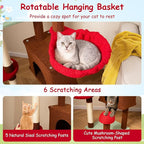 PETSITE Mushroom Floor to Ceiling Cat Tree, 79.5-104.5 Inches Height Adjustable Cute Ceiling Cat Tower with Sisal Scratching Posts, Condo, Side Basket Bed, Spring Toy, and Multiple Jumping Platforms