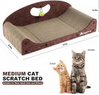 21" Cat Scratcher Bed, Scratcher Couch for Indoor Cats, Cardboard Scratcher Sofa, Durable Scratch Pad with Ball & Catnip, Furniture Protector (Brown, Medium)