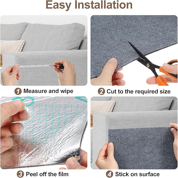 uxcell Self-Adhesive Cat Scratching Mat, 1 Roll 11.8" x 11.8" Couch Protector from Cat Claws for DIY Sofa, Wall, Doors, Cut Anti Cat Scratch Pad Carpet Mat, Brown