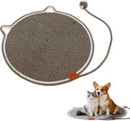 Handmade Woven Cat Scratcher Mat, 16.9"/19.7" Natural Cotton Rope Cat Scratching Pad for Indoor Cats, Non-Slip Flat Scratch Pad, Soft Durable Cat Lounging Mat with Ball Toy (Black Coffee,16.9 in)