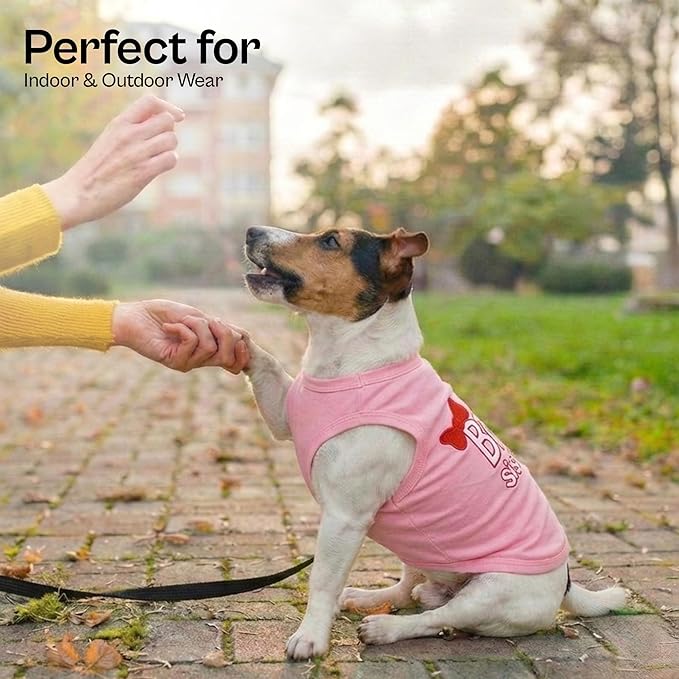 Parisian Pet Dog Shirt – 100% Cotton Shirts for Small Dogs – Pink Sleeveless Puppy Clothes – Lightweight and Breathable Dog Apparel – Girl Big Sister Dogs Clothes - Stretchy Pet T Shirts