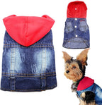 SILD Pet Clothes Dog Jeans Jacket Cool Blue Denim Coat Small Medium Dogs Lapel Vests Classic Hoodies Puppy Blue Vintage Washed Clothes (Red,XXL)