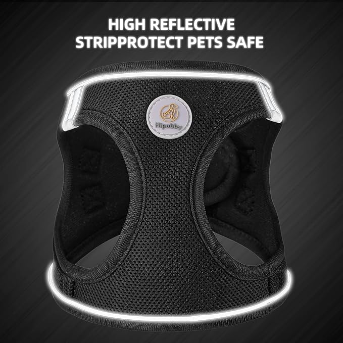 Hipubby Dog Harness and Leash Set, No Pull Soft Mesh Puppy Harness for Small Medium Dogs, Cats - Step in Reflective Breathable Lightweight Vest Harness for Walking, Training - Black, M