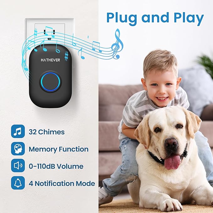 Dog Door Bell, Wireless Doggie Door Bell Operating at 1000 Feet with Chew Resistant IP65 Waterproof Touch Button, 32 Melodies