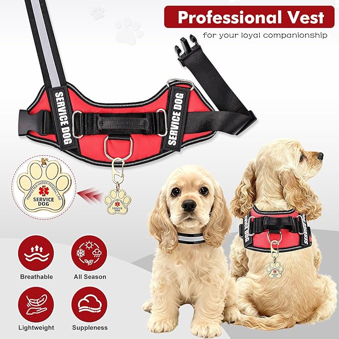 Service Dog Vest, ID Tag + 50 ADA Information Cards, Service Dog Harness in Sizes X Small to XX Large, Ruggedized Metal Tag, 2-Sided Service Animal Information Cards, ESA Accessory Set X-Large