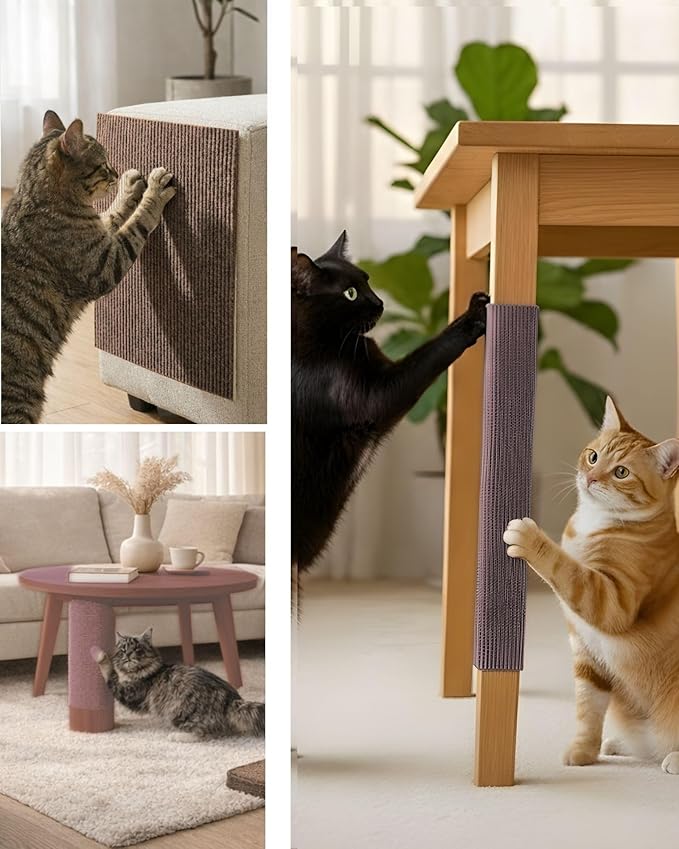 Trimmable Self-Adhesive Cat Scratch Mat, DIY Climb Scratcher for Cat Tower, Couch, and Furniture Protector, Replacement Pads (Brown, 23.6''x11.8'', 3-Pack)