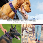 DAGANXI Tactical Dog Collar, Adjustable Military Training Nylon Dog Collar with Control Handle and Heavy Metal Buckle for Medium and Large Dogs, with Patches and Airtags Case (L, Purple Sky-Set)